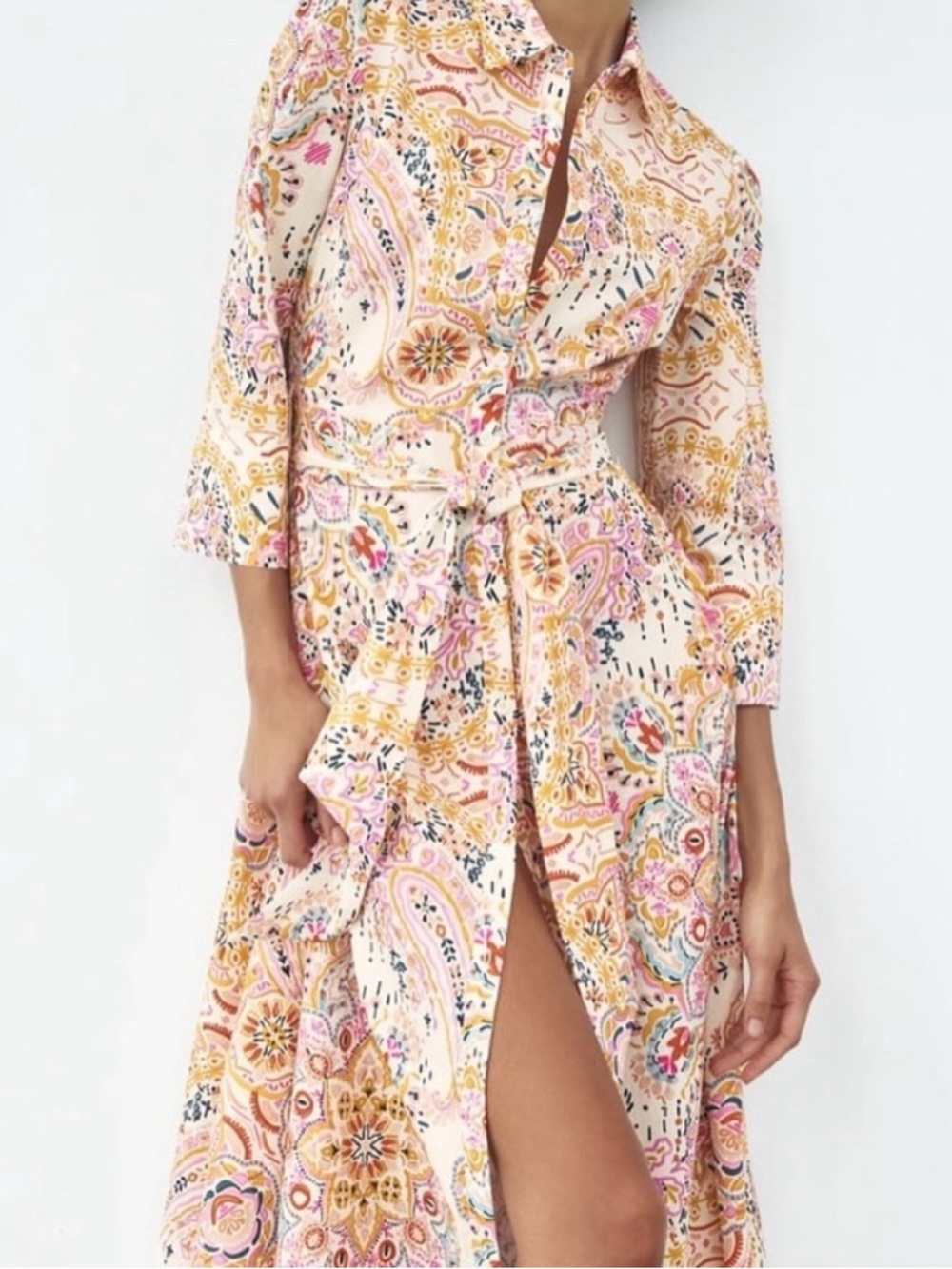 ZARA Paisley Tie-Waist Button-Front Shirtdress - Multi Color Size S